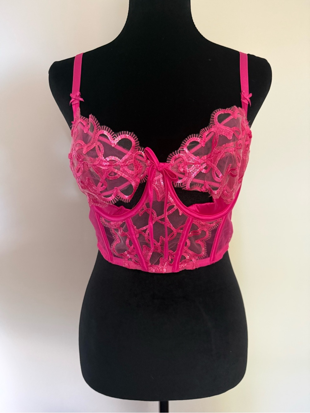 Victoria's Secret Hot Pink Sheer Lace Longline Bra